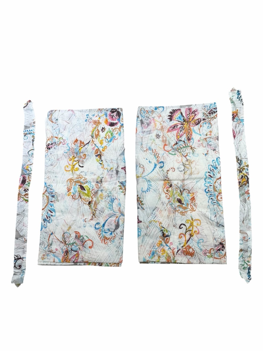 Set of 2 World Market Sheer White Multicolor Floral Sleeve Top Curtains 48"×64"